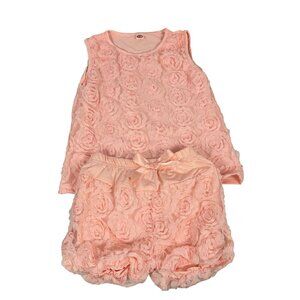 Girls Rose Pattern Sleeveless Top & Shorts Set Size 6 Pink